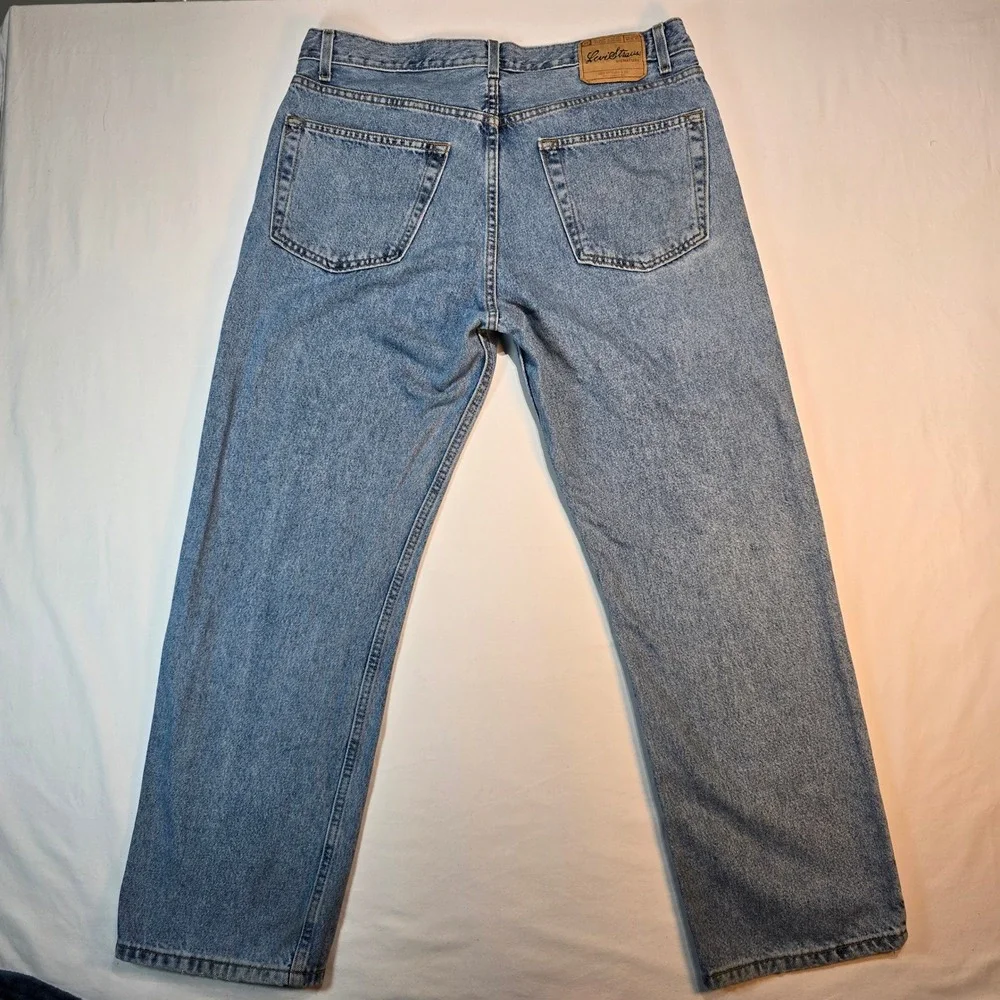 Levi Strauss Signature Mens Relaxed Fit Jeans Light Wash Blue Denim 38x30